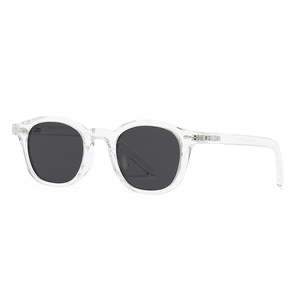 Classic round polarized sunglasses with transparent acetate frame and dark gray lenses