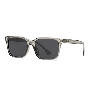 Modern square polarized sunglasses with transparent grey frame and dark grey lenses