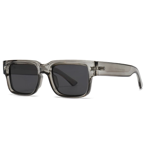 Square polarized sunglasses in translucent grey with thick temples and silver metal accents