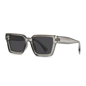 Classic square polarized sunglasses with translucent grey frames and dark black lenses