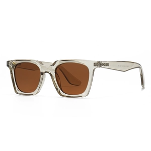 Classic polarized square frame sunglasses with tea brown lenses and translucent grey frame