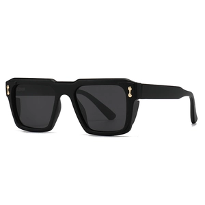 Classic polarized square frame sunglasses with black matte finish and gold accents
