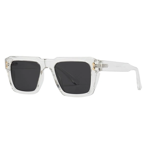 Modern square polarized sunglasses with transparent frames and gold metal rivets