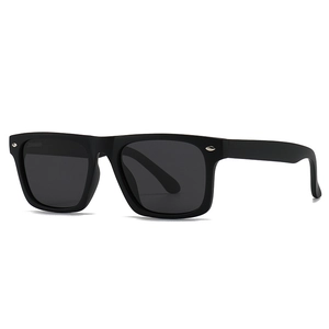 Classic black square polarized sunglasses with matte frame and silver metal rivets