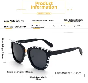 Detailed specs of Y9906 punk square sunglasses with white spikes and PC metal frame
