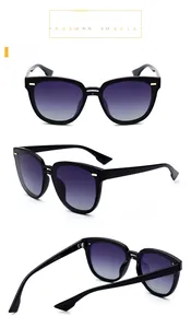Vue sous trois angles de lunettes de soleil TR polarisées noires avec verres dégradés