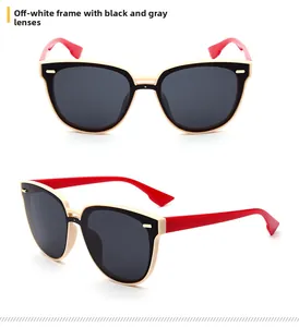 Vue détaillée de lunettes de soleil polarisées TR90 avec monture contrastée crème et rouge