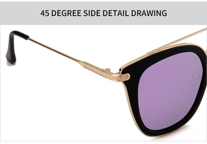 Detail der polarisierten Sonnenbrille mit goldenen Metallbügeln und Rautenmuster
