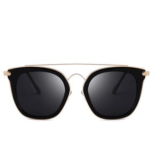 Polarisierte Mode-Sonnenbrille für Damen mit schwarzen Rundrahmen und goldenem Doppelsteg