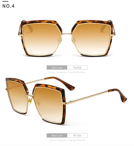 Front and 45-degree side views of tortoise shell square frame sunglasses with gold temples