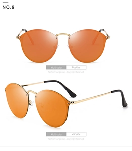 Detailansicht der orangefarbenen Polarisationsgläser und Goldrahmen der Sonnenbrille