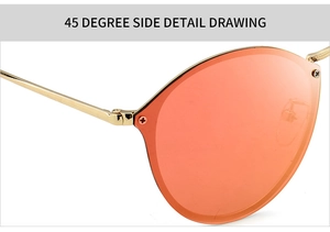 Nahaufnahme des Scharniers und Bügels einer polarisierten Sonnenbrille in Roségold
