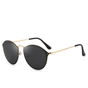 Klassische polarisierte runde Sonnenbrille mit Gold-Metallrahmen und schwarzen Gläsern