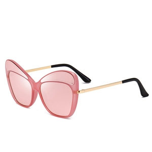 Chic pink butterfly frame sunglasses with gold metal temples for women fashion
