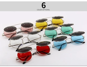 Détails des lunettes de soleil steampunk à clapet avec verres smiley en six couleurs