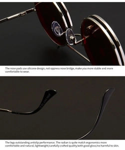 Détail de lunettes rouges avec monture métal, plaquettes silicone et branches
