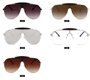 Selection of five oversized flat top rimless sunglasses in gradient and mirrored lens colors