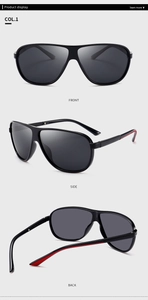 Vue sous trois angles de lunettes de soleil TR noires polarisées avec verres fumés