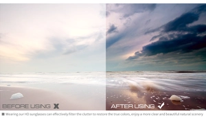 Confronto lenti polarizzate con chiarezza HD, riduzione riflessi e colori realistici