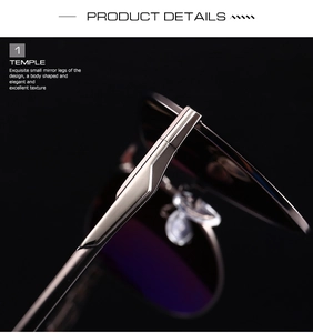 Detailed close-up of metallic sunglasses temple with sleek geometric cut-out design