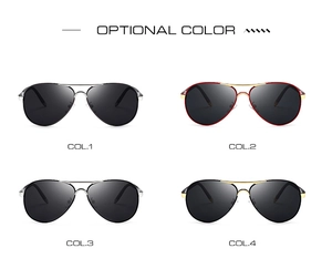 Four classic metal aviator sunglasses options with polarized lenses in various color frames