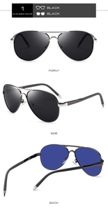 Three-angle view of aviator polarized sunglasses featuring silver metal frames and grey lenses