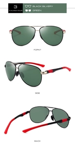 Occhiali da sole aviator polarizzati con lenti verde scuro e dettagli rossi