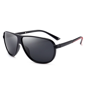 Lunettes de soleil polarisées TR pour hommes avec monture noire et détails rayés rouges