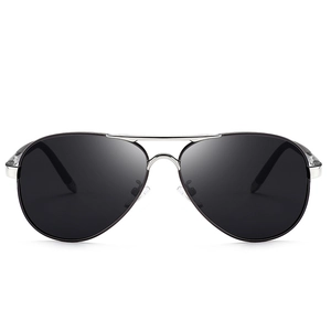 Classic silver metal frame aviator sunglasses with dark polarized gradient lenses