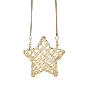 Golden star-shaped hollow metal evening clutch bag with detachable snake chain strap