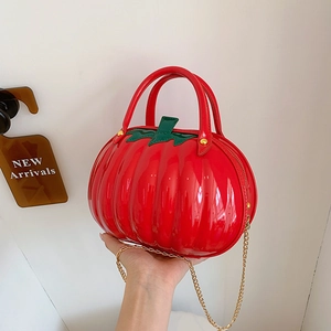 Novelty Pumpkin Shaped Crossbody Bag Glossy PU Leather Handbag With Gold Chain Strap For Halloween Party Daily Use Women