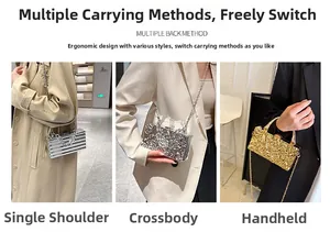 Bolso de noche metálico texturizado que muestra estilos de hombro, bandolera y de mano