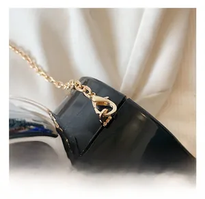 Close-up of premium gold metal chain hook attached to a glossy black acrylic box bag