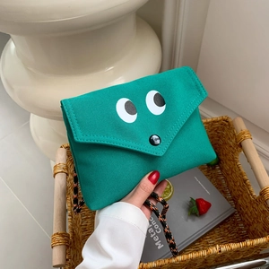 Mini Sac À Bandoulière En Toile Avec Yeux De Dessin Animé Petit Sac Pour Téléphone Avec Sangle En Corde Pour Femmes
