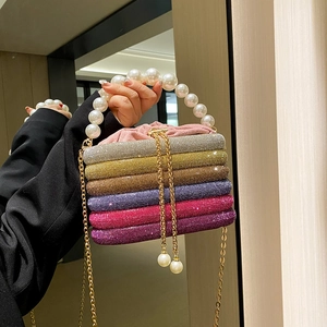 Elegante Damen Abendtasche Mit Künstliche Perlengriff Und Strass Pailletten Luxus Party Hochzeit Umhängetasche