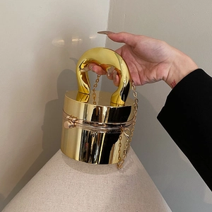 Women Mirror Acrylic Cylindrical Handbag Modern Fashion Cylinder Evening Box Bag With Metal Chain And Top Handle