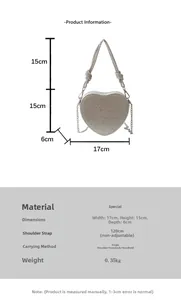 Détails du sac de soirée cœur en strass argenté avec poignée nouée et bandoulière chaîne