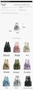 Detailed chart showing nylon backpack dimensions, features, and nine available colors