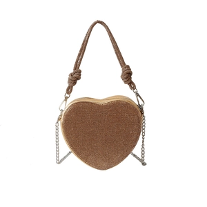 Sac de soirée étincelant en forme de cœur couleur champagne avec bandoulière et anse