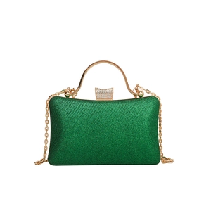 Sparkly green glitter rectangular evening clutch bag with gold handle and chain strap