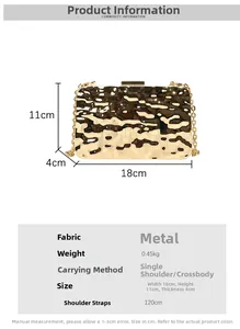Detailed size specifications for the gold ripple textured evening clutch with metal chain