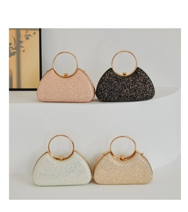 Selection of sequined evening clutch bags in pink, black, white, and champagne gold