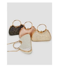 Glitter evening clutches in black, rose gold, gold and silver with metal handles