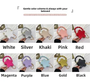 Detailed grid showing star-shaped bags in ten vibrant colors with pearl handles