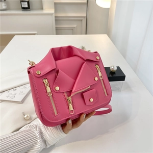 Women Biker Jacket Shoulder Bag PU Leather Punk Style Riveted Crossbody Bag Gold Zippers Novelty Trendy Handbag