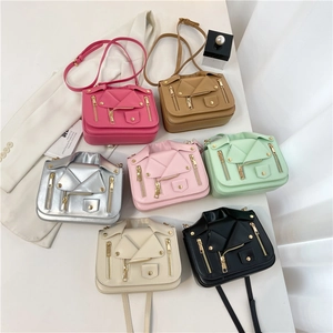 Chic motorcycle jacket style crossbody bag in seven vibrant colors with rivet details