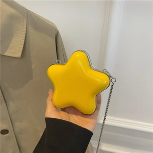 Mini Sac À Bandoulière Étoile Femme Cuir PU Brillant Pentagramme Sacoche Chaîne En Métal Mode Pochette À Rouge À Lèvres