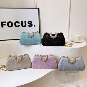 Sparkly sequin evening clutch bags with U-shaped diamond handles in five colors