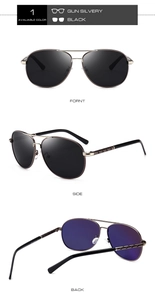 Classic aviator polarized sunglasses with gunmetal frame and side view details