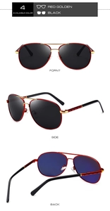 Classic pilot polarized sunglasses with red gold metal frame shown from multiple angles